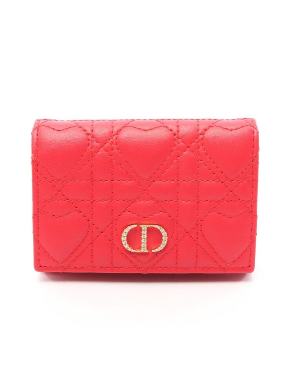 Dior Coin Purse Caro Glycine Heart Cannage Red Leather